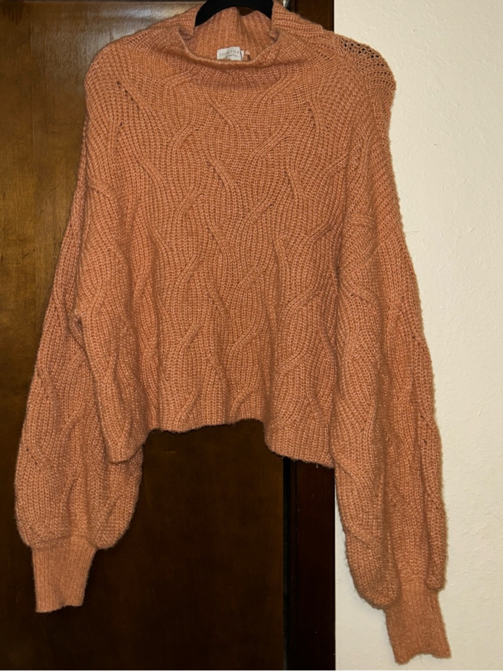 Dress Forum Chunky Cable Mock Turtleneck Sweater in Rust